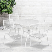 Flash Furniture CO-35SQ-02CHR4-WH-GG 35.5" Square Table Set with 4 Square Back Chairs in White